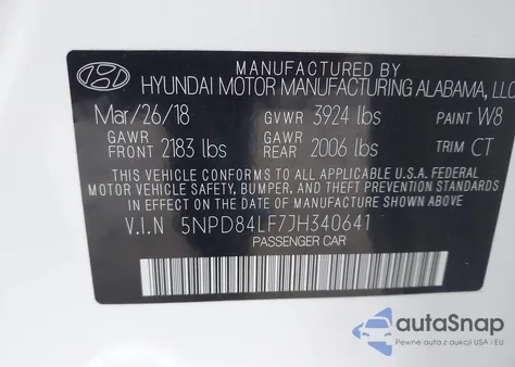 2018 Hyundai Elantra Sel z USA, uszkodzony, nr VIN 5NPD84LF7JH340641